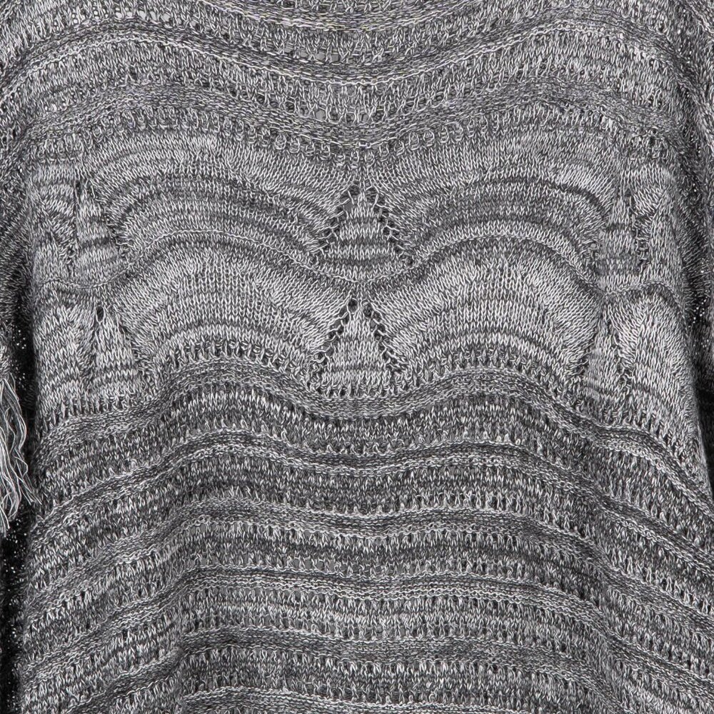 Gray Knit Boxy Poncho One Size Womens Fringed Hem Questions Say What Acrylic - Picture 4 of 6